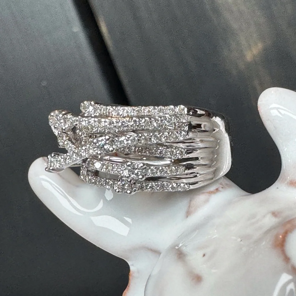 14K Diamond Crossover Highway Ring